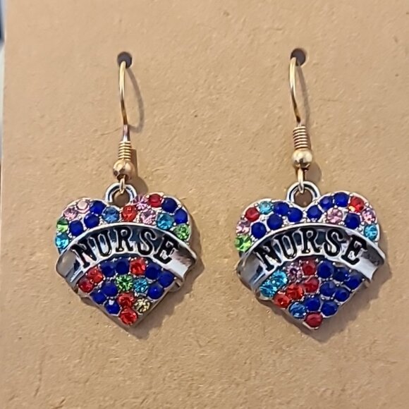 Handmade Heart Shaped‎ "Nurse" Dangle Drop Earrings Multi-Color Ladies Career - Picture 1 of 5